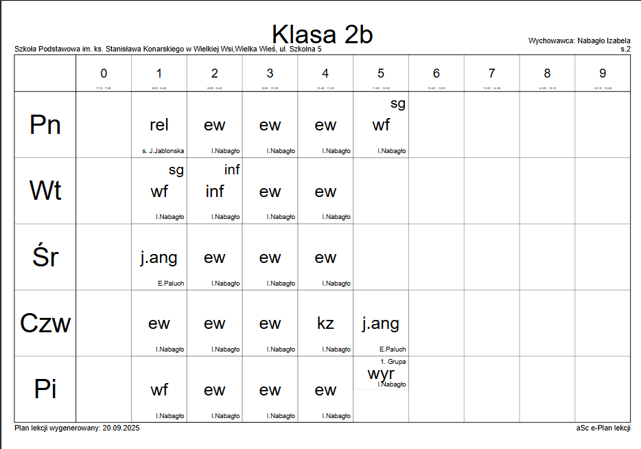 plan lekcji klasa 2b